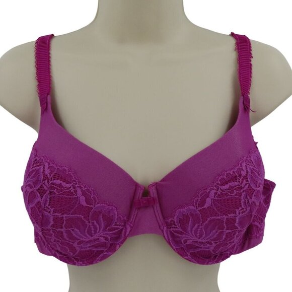 Bali 38C Lace Desire Foam Underwire Bra 6542 Purple Floral Flower Bow Womens - Picture 1 of 13